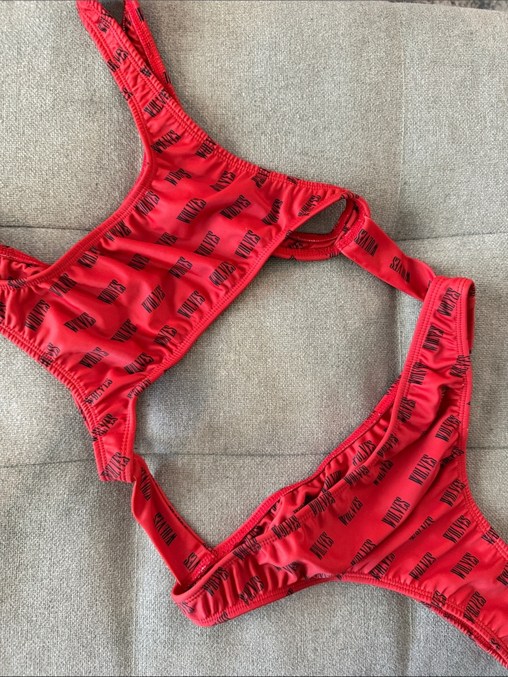Two Wolves Swimwear one piece all over spell out size XS